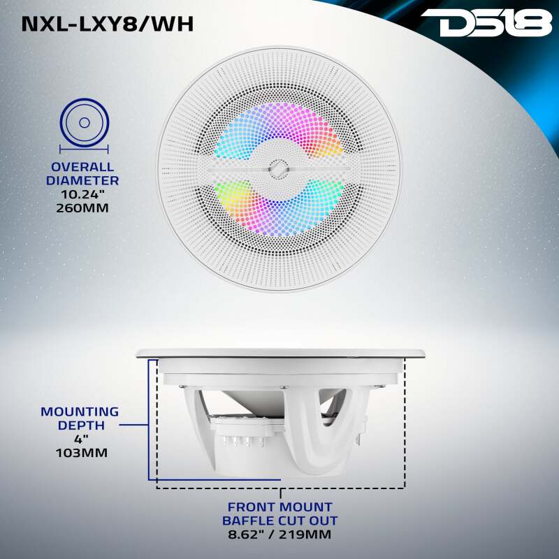 DS18 8in 2-Way 175 Watts RMS 4ohm Digital LED Lights Bullet Tweeter White