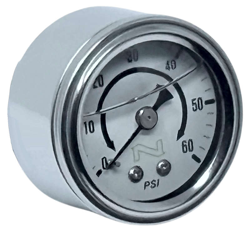 NAMZ NOS White Oil Pressure Gauge W/Chrome Cup/Liquid Filled 60-psi Gauge W/Male 1/8in Pipe-Thread