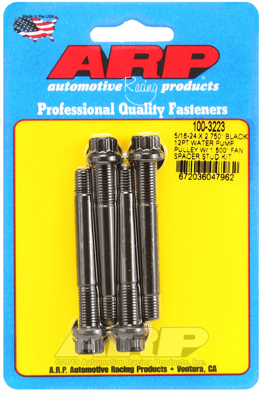 ARP 5/16-24 X 2.750 black 12pt water pump pulley w/ 1.500in fan spacer stud kit