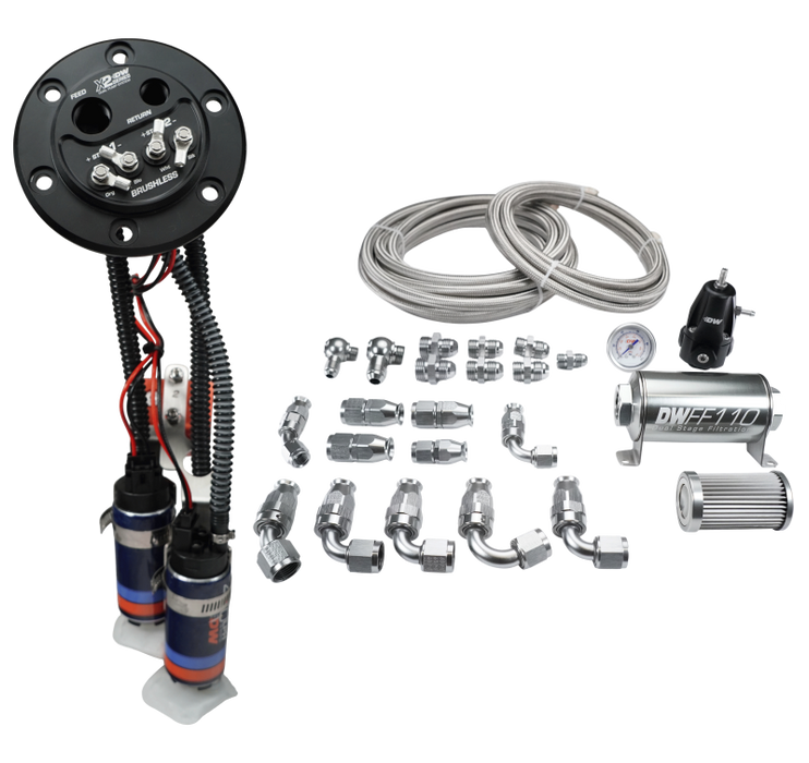 Deatschwerks X2 Series Fuel Pump Hanger w/ Dual DW420 Pumps/PTFE Plumbing kit for 92-00 Honda Civic