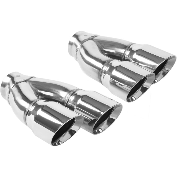 MagnaFlow Tip Stainless Double Wall Round Dual Outlet Polish 3in DIA 2.25in Inlet 9.75in Len (qty 2)