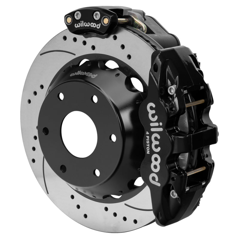 Wilwood Big Ford New Style Aero4 Rear EPB Kit - 14in Drilled Rotor - 2.50in Offset - Black