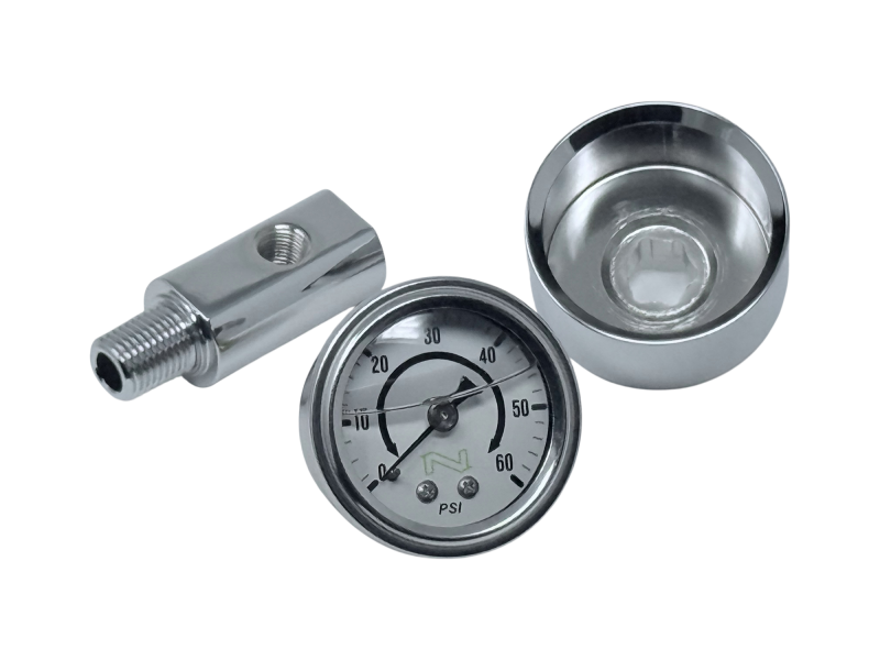 NAMZ HD Twin Cam/M8 NOS Chrome Oil Pressure Gauge Kt Blk Face/Liquid Filled/Billet Alum Cup/Chrome