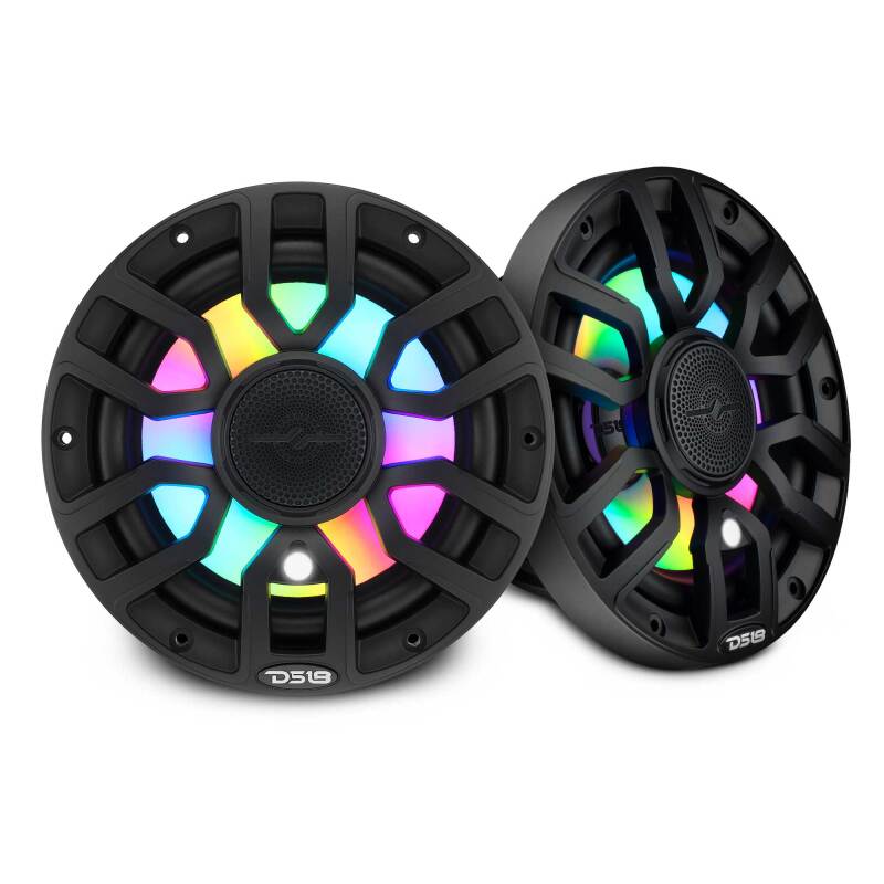 DS18 7.7in 2-Way 175 Watts RMS 4ohm Dgtl LED Lights Bullet Tweeter Cvrs Incl Blk Built-in Deck Light