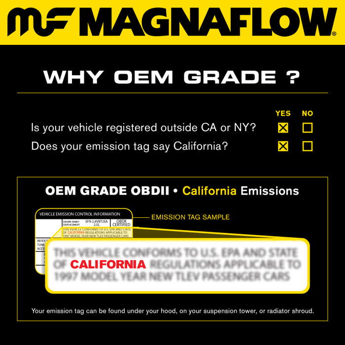 MagnaFlow Conv Univ 2in In/Out Ctr/Ctr Round 9in Body L x 5.125in W x 13in Overall L Single O2 Port