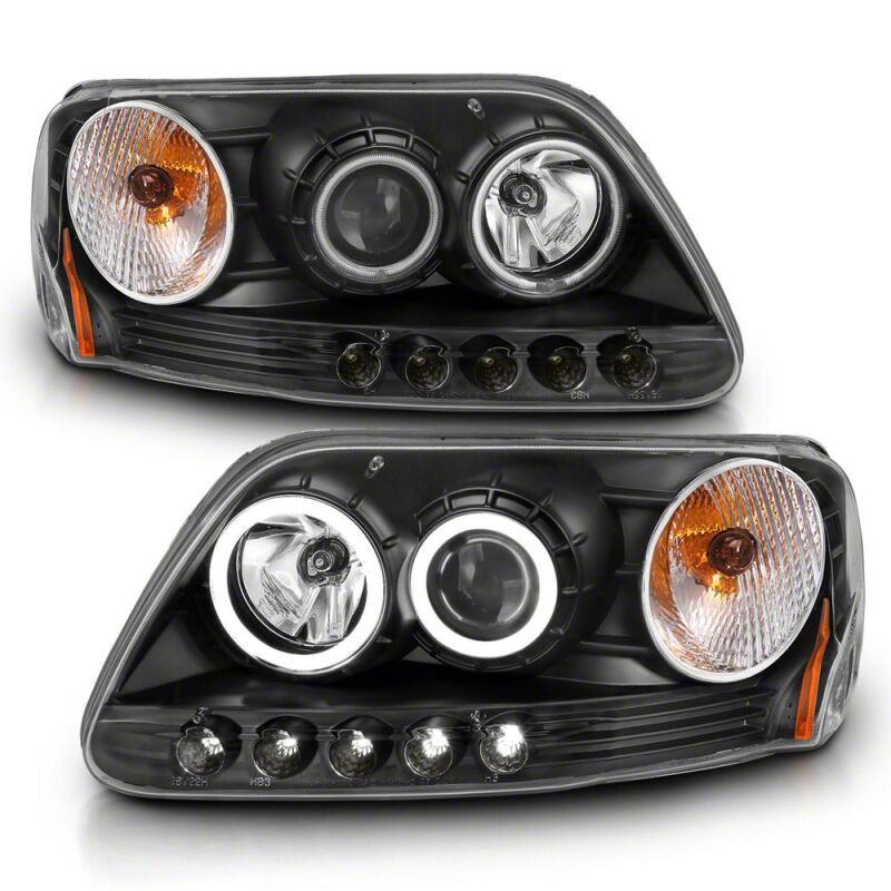 Raxiom 97-03 Ford F-150 Super White LED Halo Projector Headlights- Black Housing- Clear Lens