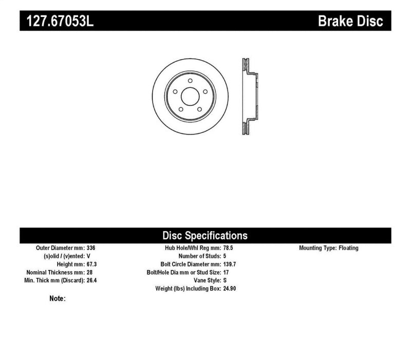 StopTech 04-06 Dodge Durango / 02-10 Ram 1500 (exc Mega Cab) Front Left Slotted & Drilled Rotor