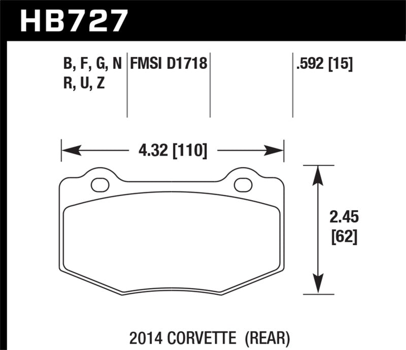 Hawk 2014 Chevrolet Corvette HPS 5.0 Rear Brake Pads