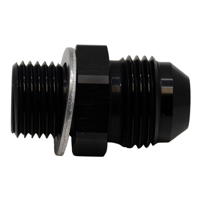 DeatschWerks 8AN Male Flare to M16 X 1.5 Male Metric Adapter (Incl Washer) - Anodized Matte Black