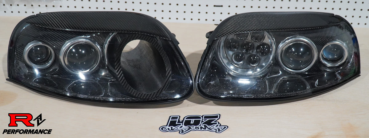 4" Duct with Carbon Inserts, Eyelids, and Q45 Projector Mod