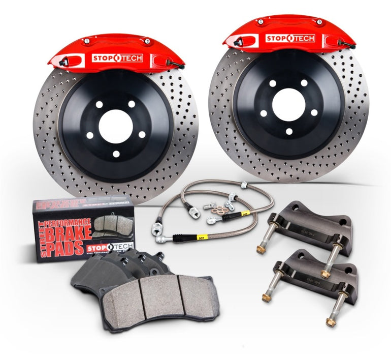 StopTech 2015 Ford Mustang GT Front BBK w/ Black ST-60 Calipers Drilled Cast Iron 360x32mm Rotors