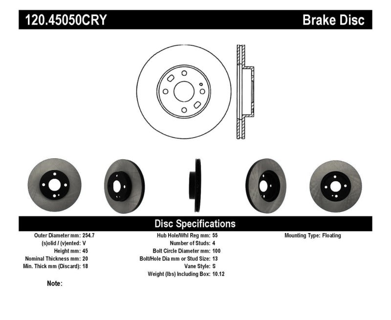 Centric 94-05 Mazda Miata MX-5 (Normal Suspension) Front CryoStop Rotor