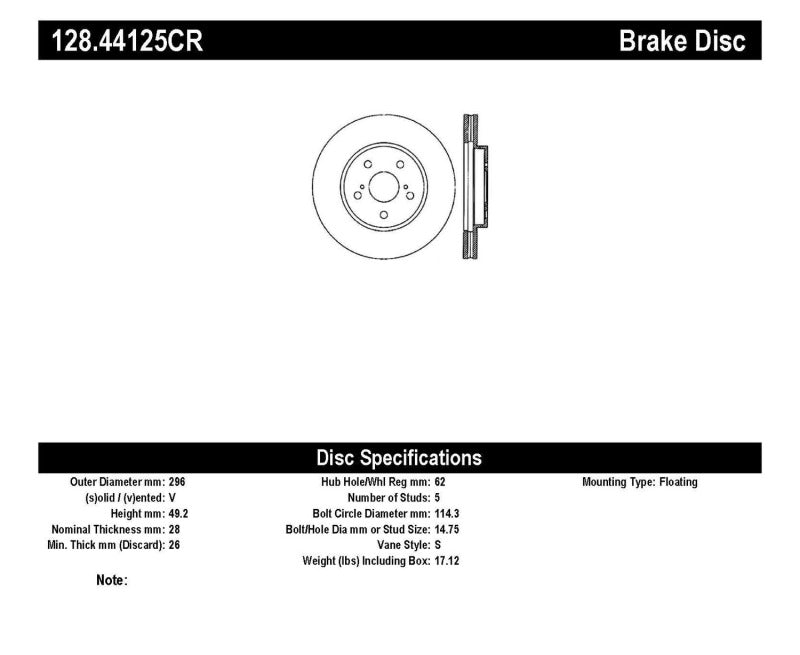 StopTech 02 Lexus ES250/300/330/350/06-12 IS250/300/350 Drilled Right Front Rotor