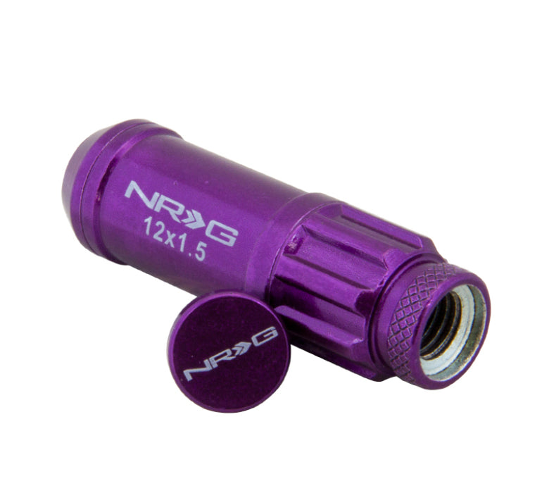 NRG 700 Series M12 X 1.5 Steel Lug Nut w/Dust Cap Cover Set 21 Pc w/Locks & Lock Socket - Purple