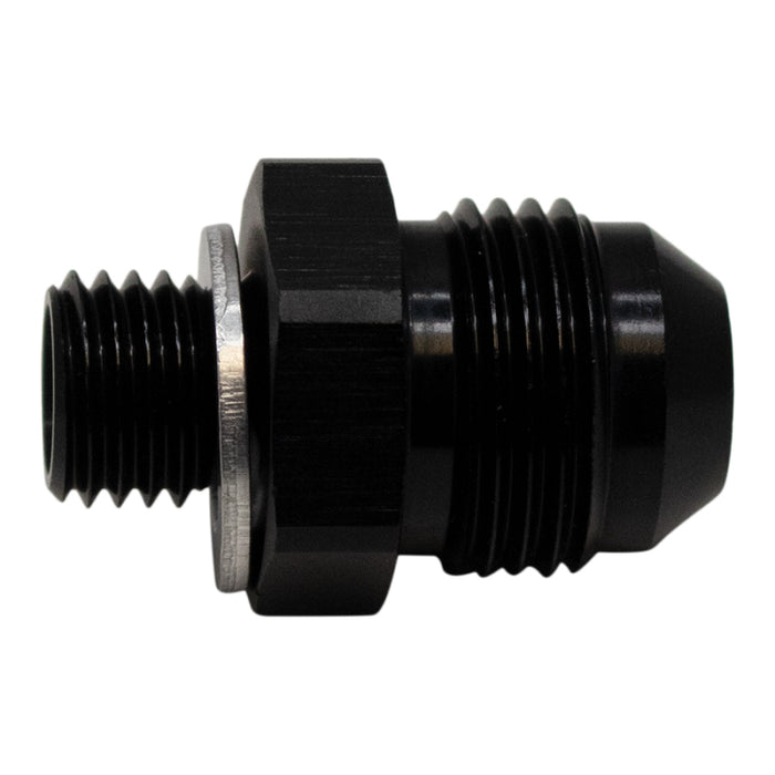 DeatschWerks 8AN Male Flare to M12 X 1.5 Male Metric Adapter (Incl Washer) - Anodized Matte Black