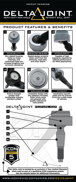 ICON 2004+ Ford F-150 / 2010+ Ford Raptor Non-ICON Upper Control Arm 1in Retrofit Delta Joint Kit