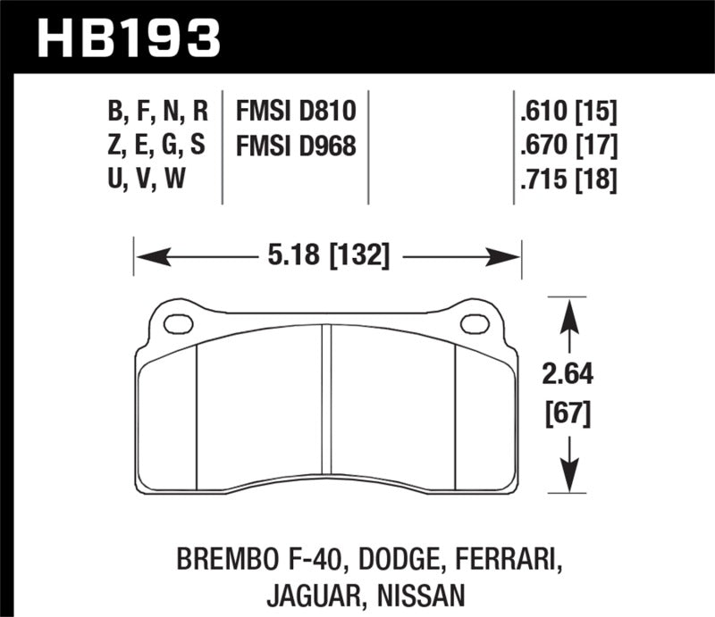 Hawk 03-06/08-09 Dodge Viper / 88-92 Ferrari F40 / 95-97 F50 DTC-60 Race Brembo Brake Pads